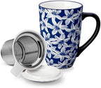 vancasso SELENE Porcelain Tea Mug, 18 oz Porcelain Tea Cup with Infuser and Lid Steeps Loose Leaf Tea, Microwave & Dishwasher Safe, Blossom Cluster by vancasso