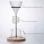 Pour Over Coffee Makers Pour Over Coffee Strainer Holder Set, High Borosilicate Glass Filter Cup, Solid Wood Base, Spiral Design (Includes Glass Male) - Image 6