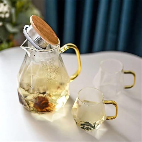 Water Pitcher A 1500ml Pot of Two Cups Diamond Texture Glass Teapot Set Hot Cold Water Jug Transparent Pot Home Heat-Resistant Large Capacity Pot Water Jug - Image 3