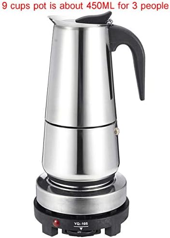 4/9 Cups Coffee Maker Pot Stainless Steel Mocha Espresso Latte WIth Electric stove Filter Moka Coffee Maker Pot for Kitchen (9 cups 450ML) - Image 2