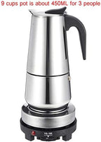 4/9 Cups Coffee Maker Pot Stainless Steel Mocha Espresso Latte WIth Electric stove Filter Moka Coffee Maker Pot for Kitchen (9 cups 450ML) - Image 2