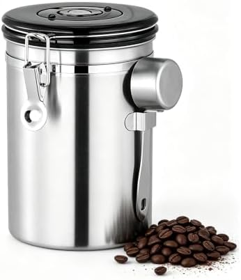 1.8l Stainless Steel Coffee Storage Container, Airtight Sealed Canister With Date Tracker And Measuring Spoon, Kitchen Storage Jar For Coffee Beans, Tea, Milk Powder, Grains And Nuts by Unknown