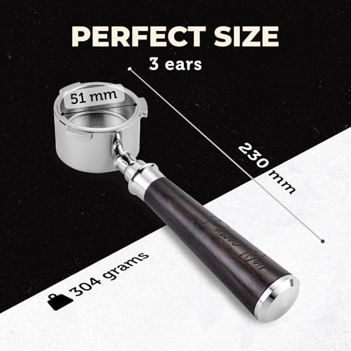 51mm Naked Bottomless Espresso Portafilter 3 Ears | Fits De’Longhi EC680,EC685&SMEG | Portafilter with Stainless Steel Basket&Solid Wood Handle | Espresso Accessories(51mm Bottomless 3 Ear) - Image 2