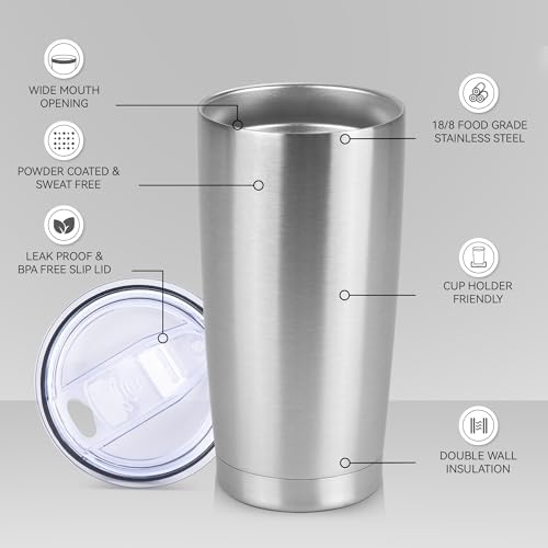 20 oz Tumbler Stainless Steel Tumblers Bulk with Lid Double Wall Insulated Coffee Tumbler Cups for Hot & Cold Drinks Powder Coated Travel Coffee Tumbler Mug Metal (Stainless Steel, 12 pack) - Image 2
