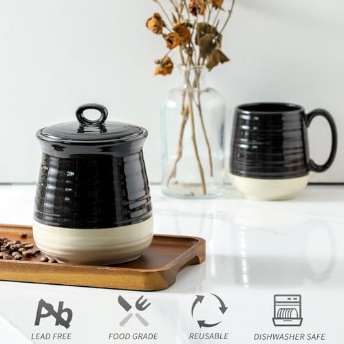 Ceramic Food Storage Jar,Coffee Canister for Countertop with Lids Airtight,Large Flour,Spices,Beans,Rice and Candies Containers for Kitchen and Home,Farmhouse Kitchen Decor,35 OZ Black - Image 5