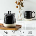Ceramic Food Storage Jar,Coffee Canister for Countertop with Lids Airtight,Large Flour,Spices,Beans,Rice and Candies Containers for Kitchen and Home,Farmhouse Kitchen Decor,35 OZ Black - Image 5