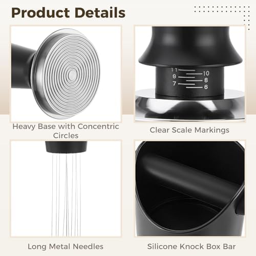 6 PCS Espresso Accessories Kit 58 mm, Coffee Tamper Set with Distribution Tool, Dosing Funnel, Puck Screen, Knock Box and Mat, for Espresso Machine, Coffee Preparation Tools - Image 4