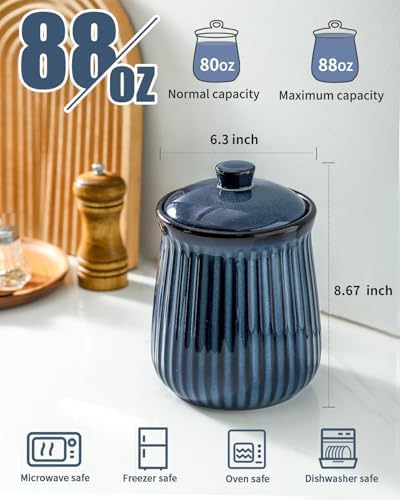 Hasense Storage Containers for Kitchen Counter, Airtight Food Jar with Lid, 88 oz Cookie Candy Jar for Coffee Beans, Tea-leave, Sugar, Salt, Flour, Spice, Dog Treat Container, Blue - Image 2
