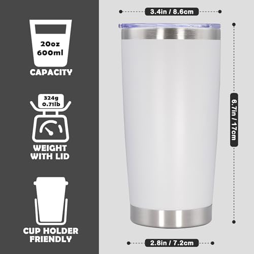 20oz Tumbler Stainless Steel Tumbler Coffee Tumbler with Lid White, 8P - Image 4