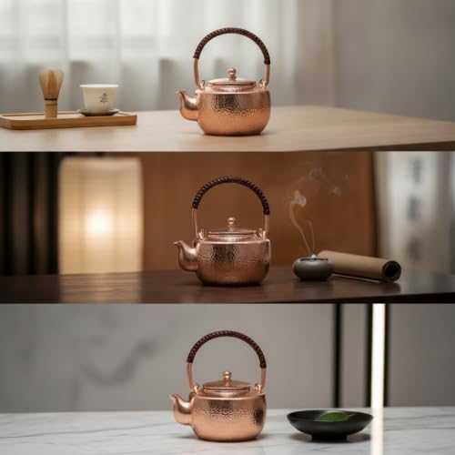 harayaa Copper Kettle Hand Hammered Teapot Pure Copper Small Tea Kettle Efficient Water Boiling Lifted Arch Handle Short Spout Tight Fitting Lid Heat, Original Color Lifting Beam Pot - Image 7