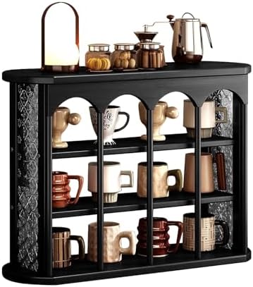 Wooden Mug Holder Countertop, Freestanding Grid Vintage Coffee Cup Display Stand, Rustic Coffee Mug Holder Organizer for Kitchen, Coffee Station,Black,12 Grid by Unknown
