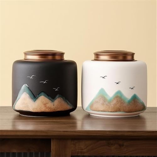 Tea Tins Ceramic Tea Canister with Spiral Suction Double Lid High Grade Sealed Storage Jar Tea Caddy(White,Large) - Image 6
