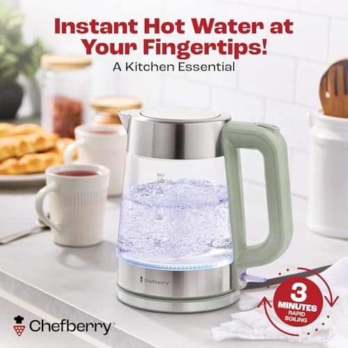 Electric Kettle for Boiling Hot Tea & Water | 1.7L Stainless Steel Borosilicate Glass Boiler With No Plastic, Automatic Shutoff, BPA Free, Fast Heating Technology (Green) - Image 6