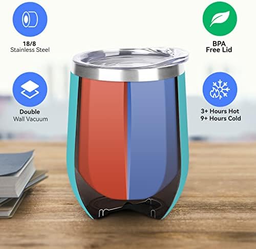 DOMICARE Stainless Steel Wine Tumbler Bulk with Lid, Personalized Insulated Tumblers Set, 12oz Travel Coffee Cups Pack of 8, Light Blue - Image 2