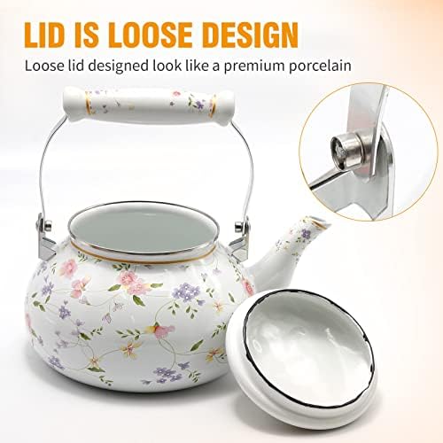 Saihisday Floral Teapot Enamel Afternoon 2.5L Tea Kettle For Stovetop, Large Flowered Tea Kettle with Ceramic Handel for Afternoon Tea Wedding Party Housewarming Gift - Image 6
