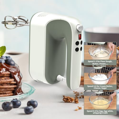Yomelo 9-Speed Digital Hand Mixer Electric, 400W Powerful DC Motor, Hand Mixer Electric Handheld with Snap-On Storage Case, 5 Stainless Steel Accessories, Beaters, Dough Hooks, Whisk(Light Green) - Image 7