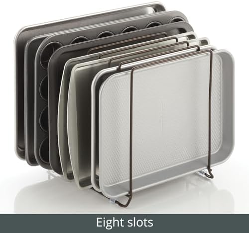 mDesign Large Metal Wire Organizer Rack for Kitchen Cabinet, Pantry, Shelves - Holder with 8 Slots for Baking Sheets, Skillets, Frying Pans, Pots, Lids, Cutting Boards, and Appliances - Bronze - Image 5