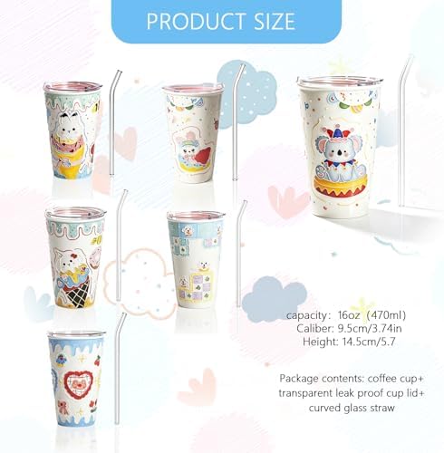 YQ&QMK 3D Embossed cartoon animals Ceramic Cup with Lid & Glass Straw, 16oz Hand-Painted Ice Cream Design Travel Coffee Tumbler, Cute Mug (Cape Rabbit) - Image 5