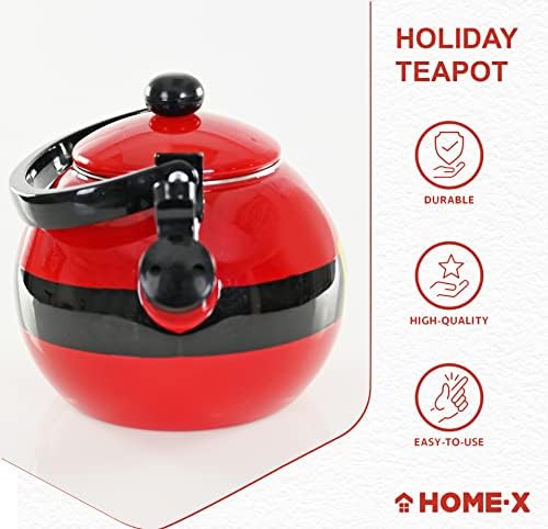 Home-X Santa Claus Whistling Tea Kettle - Porcelain Coated Stainless Steel Tea Kettle for Boiling Water - Cute Red Teapot for Stovetop - 2-Liter Capacity, 9"L x 7"W x 9"H Whistling Teapot - Image 5
