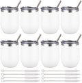 12 oz Insulated Wine Tumbler with Lid and Straw,Stainless Steel Stemless Wine Tumbler Glasses Double Wall Vacuum Wine Cups Tumbler Bulk for Coffee,Champaign,Cocktail (White,8) by FristChoice