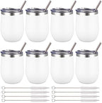 12 oz Insulated Wine Tumbler with Lid and Straw,Stainless Steel Stemless Wine Tumbler Glasses Double Wall Vacuum Wine Cups Tumbler Bulk for Coffee,Champaign,Cocktail (White,8) by FristChoice