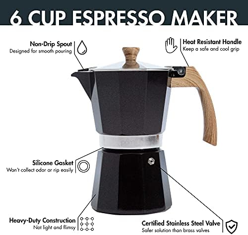 Primula Aluminum Stove Top Espresso Coffee Maker, Percolator Coffee Pot for Moka, Cuban Coffee, Cappuccino, Latte and more, Perfect for Camping, 6 Cup, Black - Image 2