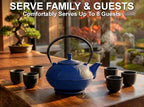 85 Oz XXL Blue Bamboo Cast Iron Teapot, Enamel Interior, Infuser & Trivet - Image 2