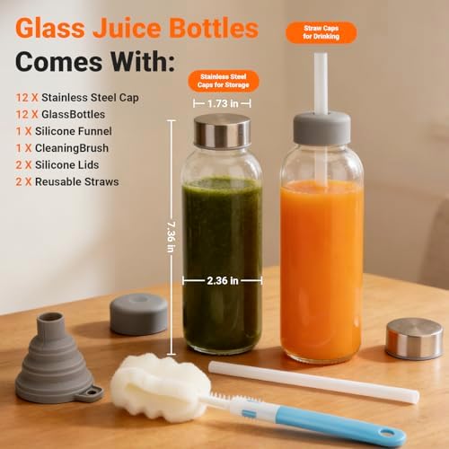Sursip Glass Juice Bottles 16 oz with Lids (12 Pack) - Image 2