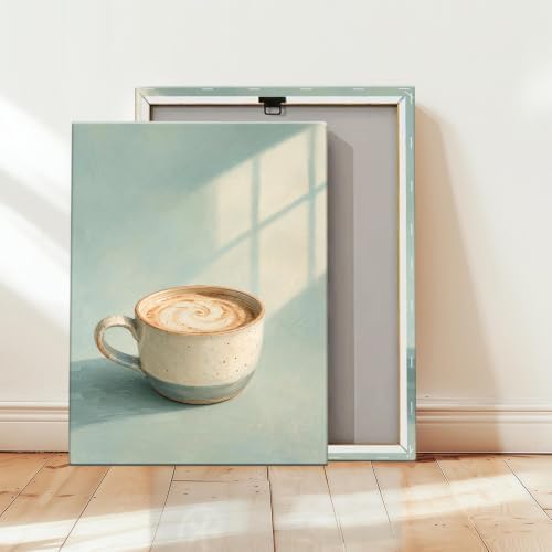 Coffee Mug Still Life Oil Painting Canvas Wall Art, Latte Art Poster - Image 2