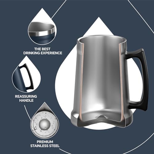Ideus Insulated Beer Stein, 24/34oz Stainless Steel Double Walled Beer Mug Giant Bar Drinkware Metal Beer Cup with Big Grip Handle (Navy Blue, 34 ounces (1,000ml)) - Image 3