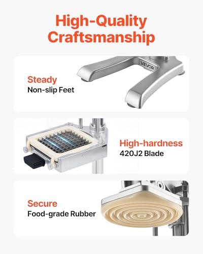 VEVOR French Fry Cutter, Ergonomic Potato Slicer with 3 Blades (1/2", 3/8", 1/4") & Juicer Plate, Easy-Replace Vegetable Chopper Dicer for Carrot, Onion, Lemon, Ideal for Home & Commercial Kitchens - Image 5