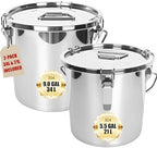 FULIYE 21L/5.6GAL and 34L/9GAL Stainless Steel Airtight Canister, Food Storage Canisters with Airtight Lid&Locking Clamp Rice Cereal Grain Canisters, Storager Bucket for Flour, Coffee Bean, Sugar by Unknown