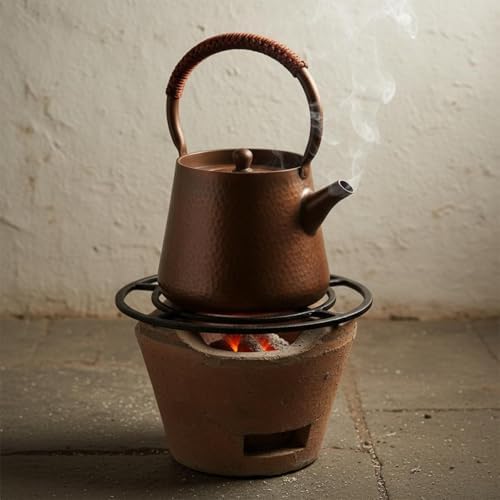 Amagogo Copper Kettle Tea Pot Teapot Water Boiler Hammered Copper Detailing Handcrafted Texture Compact Handle suitable for daily guest sharing countertop decor, Copper, Natural Copper - Image 5