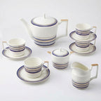 Vintage Tea Sets for Adults, Porcelain Complete Tea Sets - Golden&Blue Trim British Coffee Cups& Saucer Service for 4 with Teapot,Sugar Bowl,Creamer Pitcher for Gifts Kitchen&Party by Unknown
