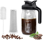 GOSCHE 32oz Glass Pitcher with Lid, Wide Mason Jar for Coffee, Black by GOSCHE