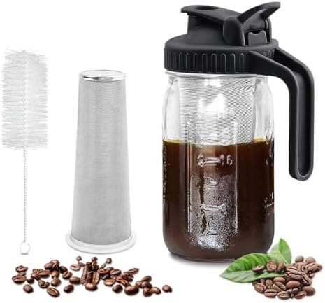 GOSCHE 32oz Glass Pitcher with Lid, Wide Mason Jar for Coffee, Black by GOSCHE