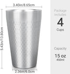 Beasea Stainless Steel Cups 15 oz, 4 Pack Large Stackable Stainless Steel Tumbler Bulk Double Wall Insulated Metal Pint Glasses Tin Cups for Drinking Home Restaurant Office Party Camping - Image 2