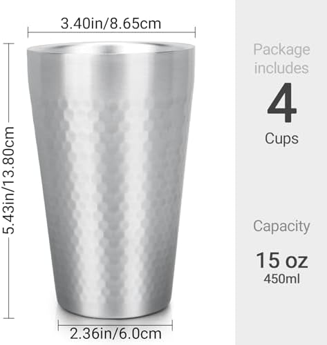 Beasea Stainless Steel Cups 15 oz, 4 Pack Large Stackable Stainless Steel Tumbler Bulk Double Wall Insulated Metal Pint Glasses Tin Cups for Drinking Home Restaurant Office Party Camping - Image 2