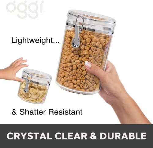 Oggi 4pc Clear Canister Set with Clamp Lids & Spoons - Airtight Food Storage Containers, Ideal for Kitchen & Pantry Storage of Bulk, Dry Food Including Flour, Sugar, Coffee, Rice, Tea, Spices & Herbs - Image 4