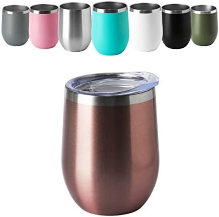 HASLE OUTFITTERS 12oz Wine Tumbler with Lid Stemless Wine Glasses Double Wall Vacuum Travel Mugs stainless steel Coffee Cup for Cold & Hot Drinks Wine Coffee Cocktails Beer 12 Pack Rose Gold - Image 2