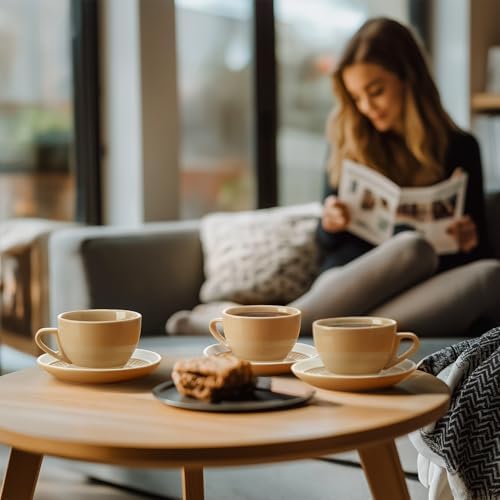 Sweese 6 Ounce Cappuccino Cups with Saucers, Porcelain Double Espresso Cups Set of 4 - Yellow - Image 3