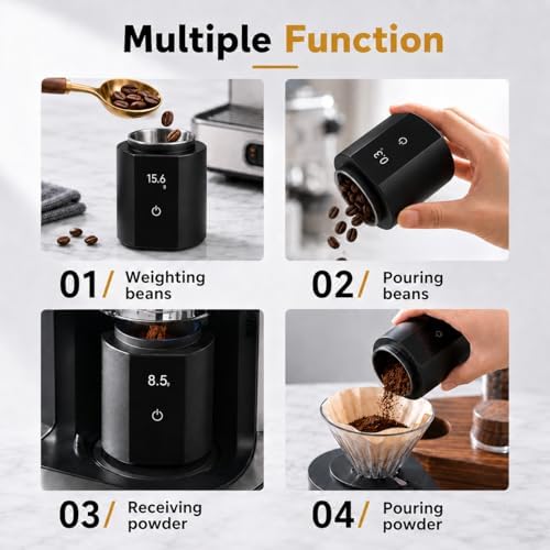 Espresso Scale with Auto Timer, 3‑in‑1 SUS304 Coffee Dosing Cup, 0.1g Precision 300g, USB‑C Rechargeable OLED Display, Portable Shot Scale for Coffee Beans & Ground Powder, Black - Image 5
