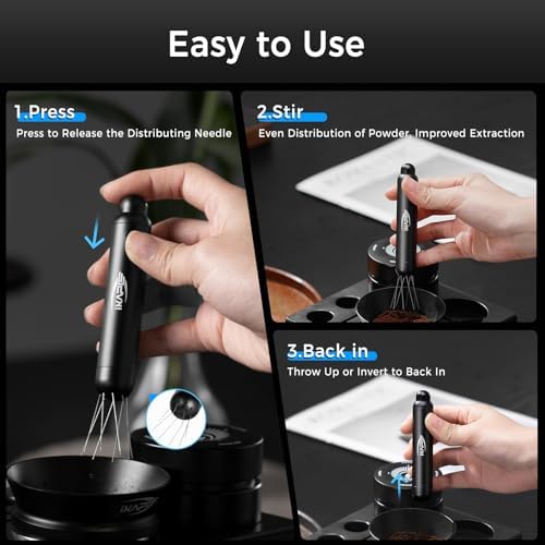 IKAPE Retractable Coffee WDT Tool, One-Press Release Espresso Stirrer Distribution Tool, 0.4mm 8 Adjustable Needles, Even Coffee Grounds Distribution with Stand & Extra Needles - Image 4