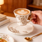 Tea Cups and Saucers Set of 2, 6.4oz Stackable Porcelain Coffee Cup, YFH17 - Image 3