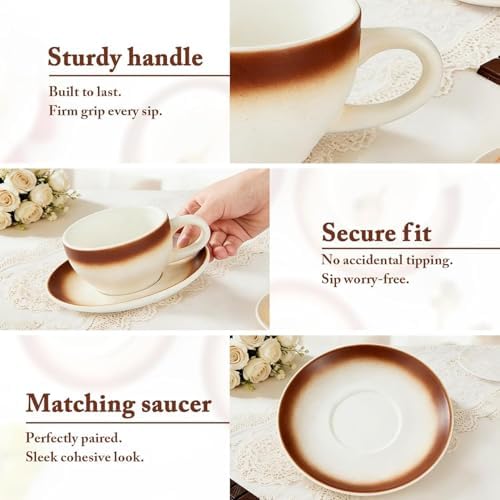 DUJUST Cappuccino Cups Set of 4 (8oz), Ceramic Cappuccino Mugs with Saucers, Spoons & Metal Stand, Latte Cup Set for Latte, Espresso & Americano, Gift Package - Image 4