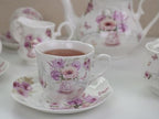 Guangyang 15-PCS Porcelain Tea Cup set for Adult,Purple Fancy Floral Pattern (A set Include 1-pcs 39 oz Teapot, 1-pcs 8 oz Sugar Bowl, 1-pcs 8oz Creamer and 6-pcs 7oz Cup and 6-pcs 5.5inche saucer) - Image 3
