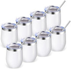 Volhoply 12oz Stainless Steel Wine Tumbler with Lid Bulk 8 Pack,Double Wall Vacuum Stemless Wine Glasses,Reusable Metal Travel Coffe Mug with Straw,Insulated Cup Gifts for Women,Christmas（White,8 Set） by LiveFully%EF%BC%8CDrinkFreely%E2%80%94KeepGoingwithVolhoply%EF%BC%81