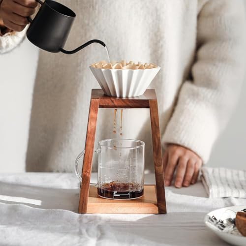 watchget Pour Over Coffee Station Coffee Dripper Stand Wooden Drip Station Pour Over Coffee Maker Stand Filter Holder - Image 3