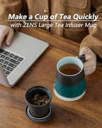 ZENS Tea Mug with Infuser and Lid & Coaster for Tea Steeper, 15oz Green - Image 5