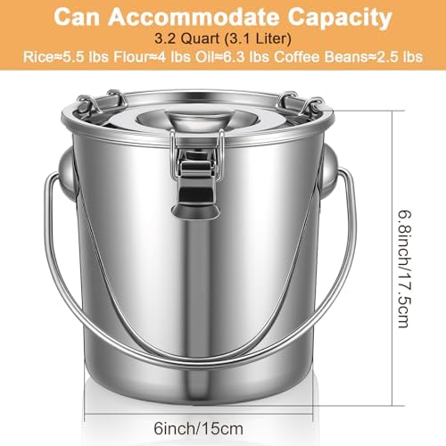 iplusmile Stainless Steel Airtight Canisters Container: 112 fl oz Airtight Clamp Lid Kitchen Food Storage Bucket for Rice Flour Grain Coffee Bean Flour Oil Sugar Milk - Image 2